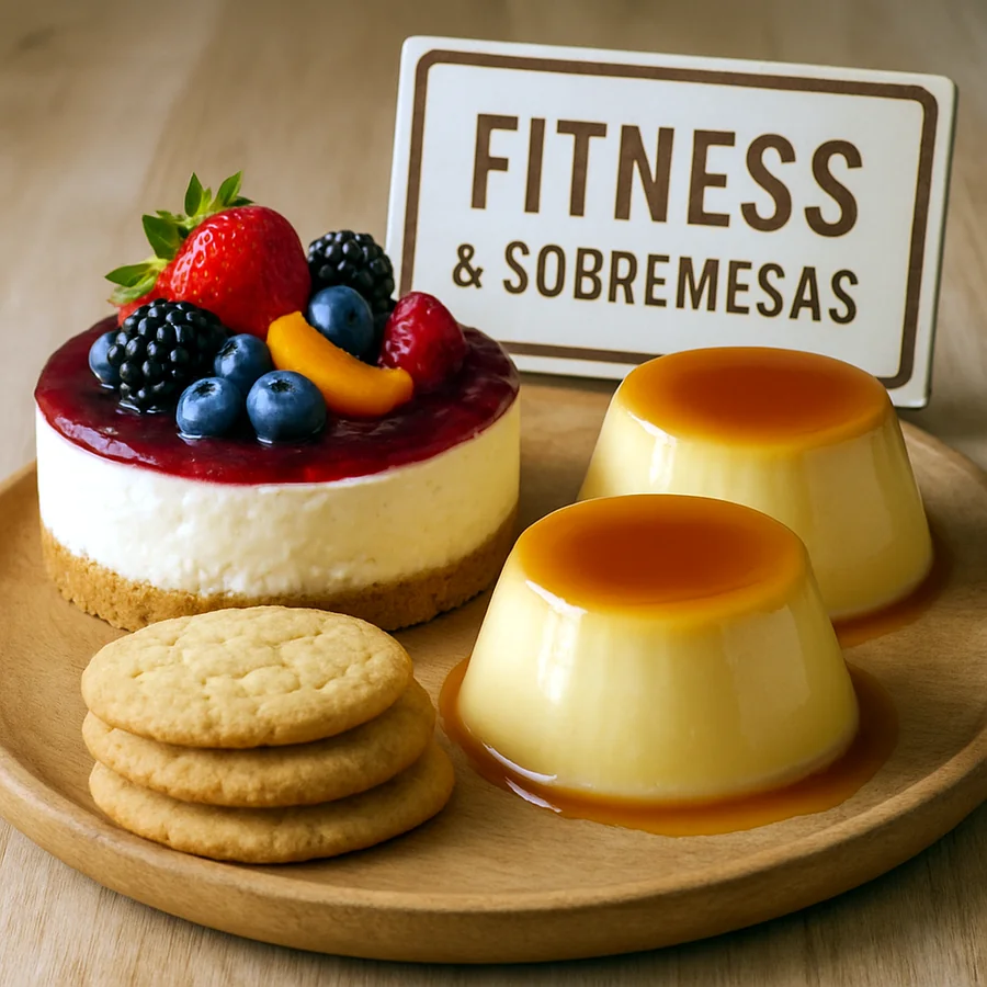 Fitness & Sobremesas — cheesecake, flans e cookies amanteigados